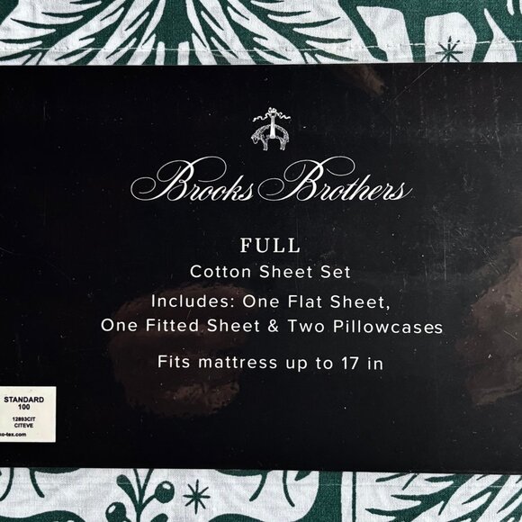Brooks Brothers Holiday Christmas Cotton Sheet Set | FULL Size (reindeer tree) - Picture 4 of 5